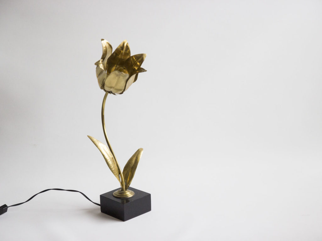 Lampe fleur en métal doré