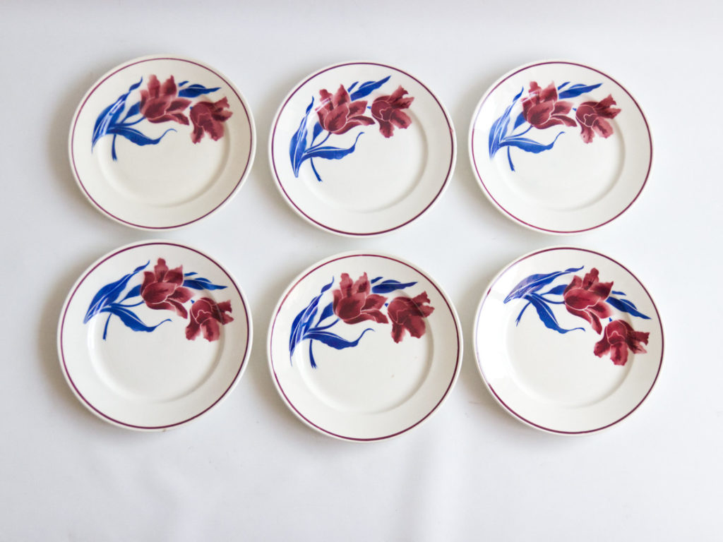 6 assiettes plates Badonviller modèle Tulipes