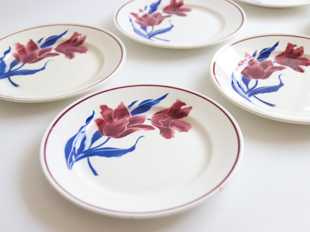 6 assiettes plates Badonviller modèle Tulipes