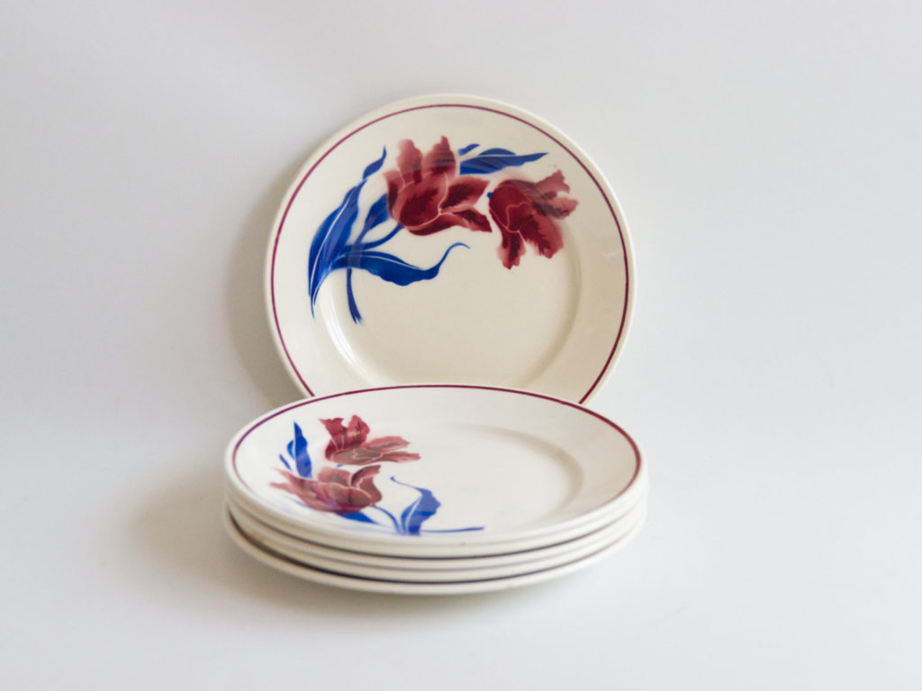 6 assiettes plates Badonviller modèle Tulipes